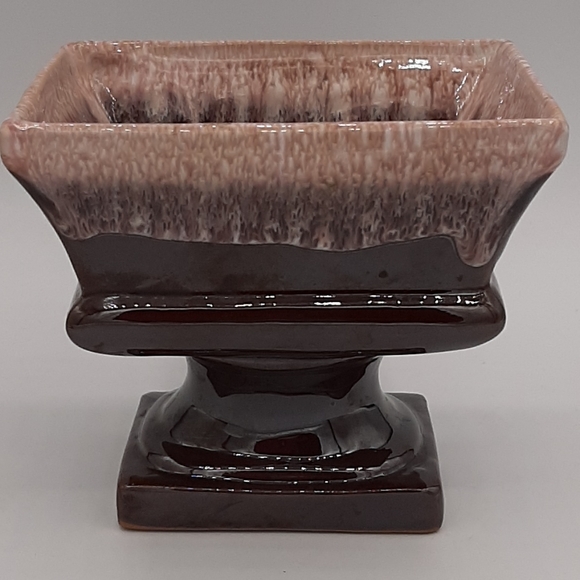 Vintage Indoor Brown Pink Drip Glaze Pedestal Planter Succulents Made in Japan - Picture 3 of 7